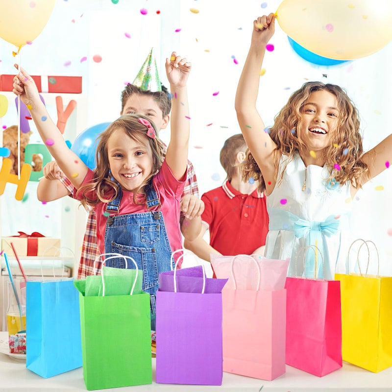 LovesTown 18pcs Paper Gift Bags with Handles, 5.8x3.1x8.3 Inch Goodie Bags 6 Colors for Birthdays, Weddings, Classrooms Party Favors - Image 2